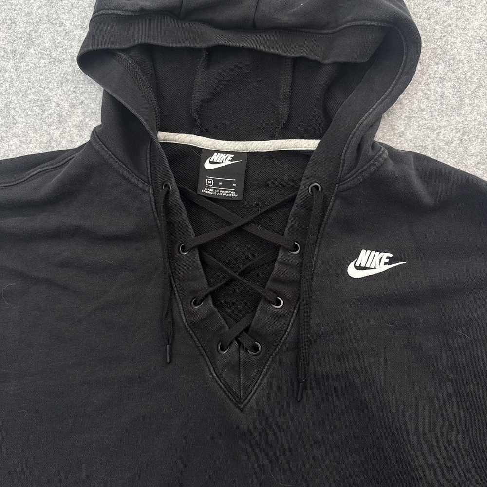 Nike Sportswear Club Lace-Up Hoodie Women's Size Medium Black Pullover- Nike - Picture 2 of 7